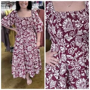 New Oddi Burgundy Floral Tiered Dress